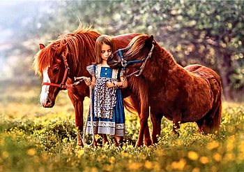 Beauty Within - Horses FC, little girl, animal, horse, art, beautiful, illustration, artwork, wide screen, painting, equine HD wallpaper