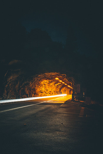 Night, Rock, Dark, Road, Movement, Traffic, Long Exposure, Backlight, Illumination, Tunnel HD phone wallpaper
