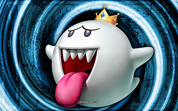 Boo, blue grunge background, vortex, Super Mario, cartoon ghost, Super Mario characters, Super Mario Bros, Boo Super Mario HD wallpaper