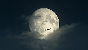 Airplane Silhouette Against Full Moon, airplane, plane, silhouette, moon, artist, artwork, art, digital-art HD wallpaper