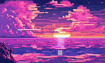 8 Bit Sunset , 8-bit, synthwave, artist, artwork, digital-art, deviantart HD wallpaper