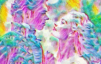 Face to face, blue, cinderella, prince charming, Richard Madden, Lily James, abstract, painting, pictura, couple, ella, passion, white, art, man, cehenot, green, yellow, kiss HD wallpaper