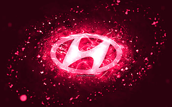 Hyundai pink logo, , pink neon lights, creative, pink abstract background, Hyundai logo, cars brands, Hyundai HD wallpaper
