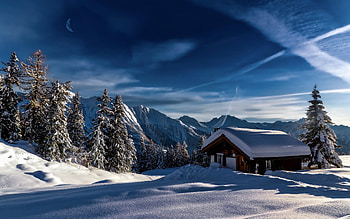 Mountain Cabin, winter, snow, cabin, moiuntain HD wallpaper