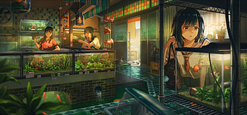 Serene Moments: Anime Girl in Tranquil Aquarium Wonderland, Anime, girl, anime girl HD wallpaper