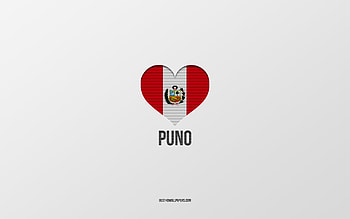 I Love Puno, Peruvian cities, Day of Puno, gray background, Peru, Puno, Peruvian flag heart, favorite cities, Love Puno HD wallpaper
