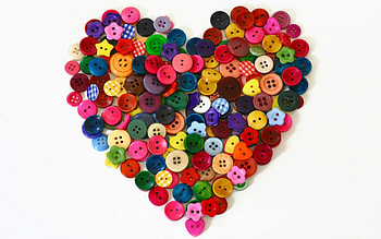 Heart, blue, white, valentine, day, buttons, rainbow, green, yellow, red HD wallpaper