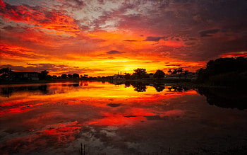 Fiery Reflections, blazing, red, sky, beautiful, r, fire HD wallpaper