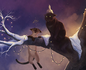 Funny, Cats, Art, Wood, Tree, Garland HD wallpaper