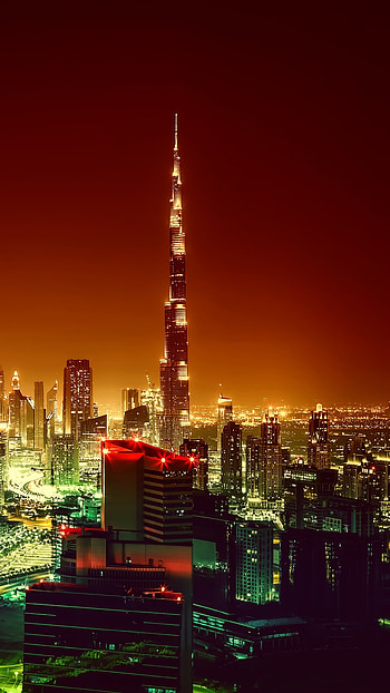 Burj Khalifa, Nighttime cityscape, architecture, Dubai's shining star HD phone wallpaper