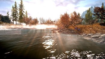 Skyrim Beautiful, trees, sky, water, skyrim HD wallpaper