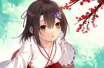 Curious, traditional dress, outdoor, anime girl, original HD wallpaper