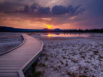 Yellow Stone Sunset, purple, landscape, grand prismatic, nature, spring, sunset HD wallpaper