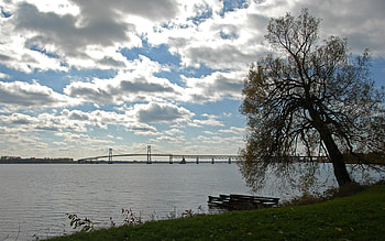 Nature, Rivers, Grass, Sky, Bridge HD wallpaper