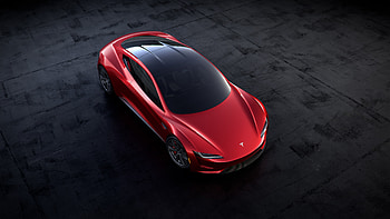Tesla roadster, 2018, red car, top view HD wallpaper