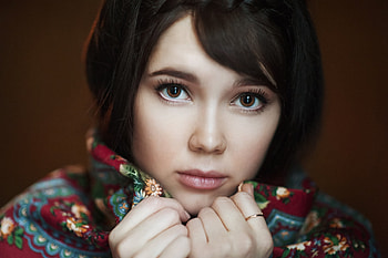 Beautiful, brown eyes, girl model, face HD wallpaper