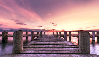 Sunset Pier, Nature, Pier, Sunset, lake HD wallpaper