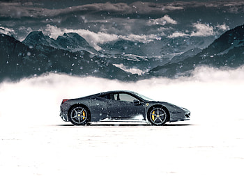 Sports, Winter, Mountains, Snow, Ferrari, Cars, Grey, Sports Car, Side View, Ferrari 458 Italia HD wallpaper