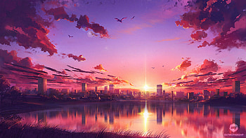 Anime Sunset Scene, anime, artist, artwork, digital-art, deviantart HD wallpaper
