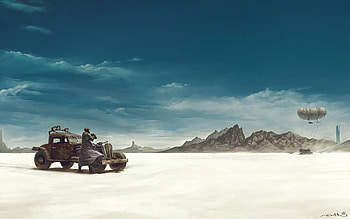 Desert Alone Man Car, artist, artwork, art HD wallpaper