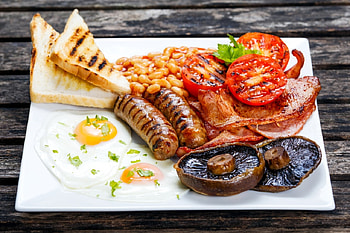Food, chicken, bread, eggs, sausage HD wallpaper