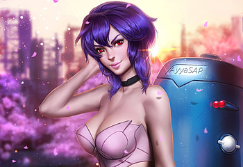 Ghost in the Shell, blue, pink, fantasy, ayyasap, girl, luminos HD wallpaper
