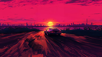 Retro Neon Ride Synthwave Cityscape Vibes, retro, neon, synthwave, cityscape, artist, artwork, digital-art, ai, car HD wallpaper