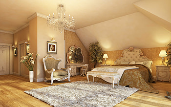 Bedroom chandelier, Chic carpet design, Kala Calla Lily style, Cozy sleeping space HD wallpaper