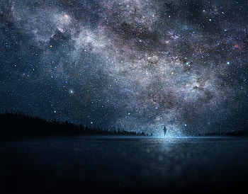 Starry night, night, anime, sky, luminos, stars, iy tujiki, manga HD wallpaper
