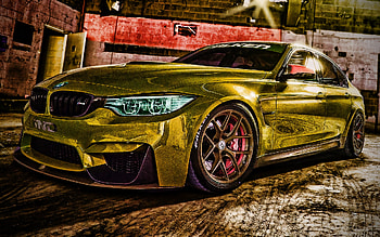 BMW M3, tuning, R, 2020 cars, F80, Golden BMW M3, supercars, rain, BMW M3 F80, german cars, BMW HD wallpaper