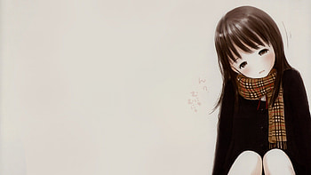 Huh?...~ Wondering..., anime gril, Wondering, cute, scrf, sad, anime, brown hair, blush, lovely HD wallpaper