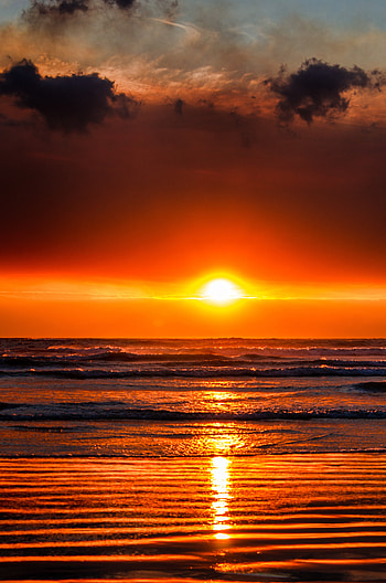 Nature, Sunset, Sky, Waves, Horizon, Ocean HD phone wallpaper