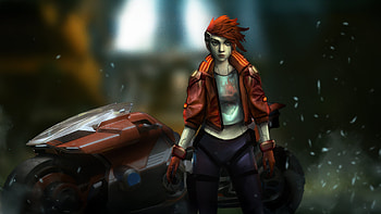 Cyberpunk 2077 With Red Hair And Futuristic Bike, cyberpunk-2077, games, artwork, art, digital-art, video-games, deviantart HD wallpaper