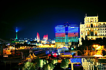 Night view of Azerbaijan, Breathtaking , Captivating cityscape, Natural landscapes HD wallpaper