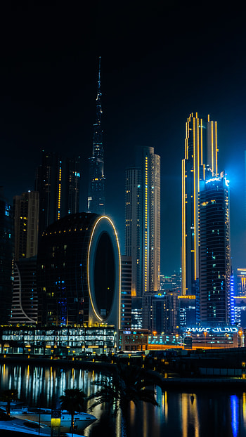 Cities, Night, Building, Dubai, Skyscrapers, Illumination, Backlight, Uae, U.a.e HD phone wallpaper