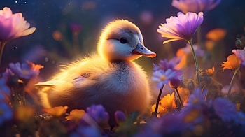 Little Duck, flower, garden, AI Art, Animal, duck HD wallpaper