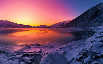 Bergsdalen, Norway, snow, river, winter, hills, scandinavia, colors, sky HD wallpaper