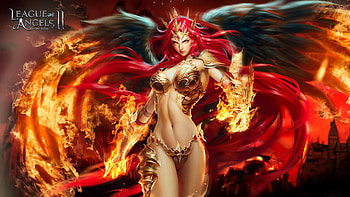 League of Angels, mikaela angel girl, magic skills, fire art depiction HD wallpaper