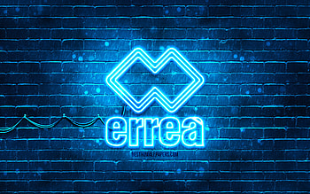 Errea blue logo, , blue brickwall, Errea logo, brands, Errea neon logo, Errea HD wallpaper