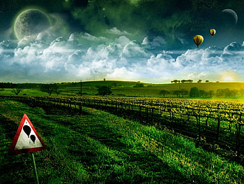 Landscape, Fields, Sky, Art HD wallpaper