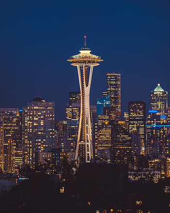 Cities, Architecture, Usa, Building, Night City, Skyscrapers, United States, Tower, Seattle HD phone wallpaper