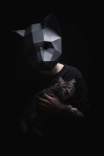 Dark, Cat, Mask, Volume, Volumetric, 3D Mask HD phone wallpaper