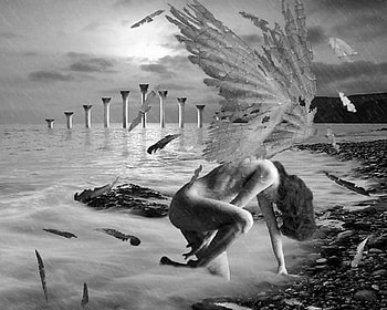 angel, girl, sadness, ocean HD wallpaper
