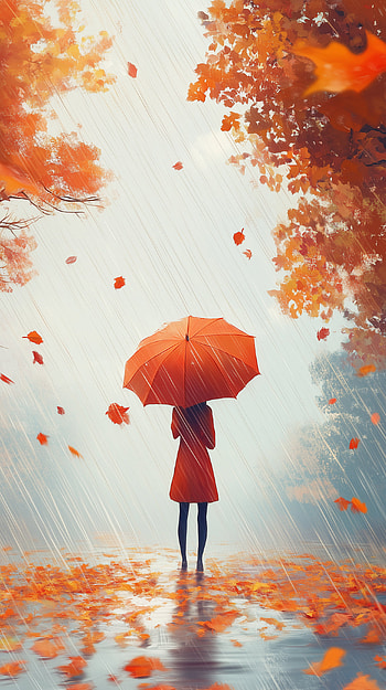 Autumn Serenity: A Cozy for Fall Weather, Autumn, rain, umbrella, leaf HD phone wallpaper
