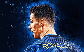 Cristiano Ronaldo, , back view, Manchester United FC, blue uniform, football stars, CR7, Manchester United, Cristiano Ronaldo , blue neon lights, Cristiano Ronaldo Manchester United, CR7 Man United HD wallpaper