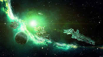 space art, ships, nebula, planet, stars, sun HD wallpaper