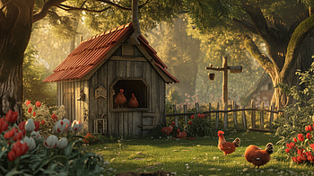 Idyllic Farmstead Chicken Coop, chicken coop, chicken, garden, flower, farm HD wallpaper