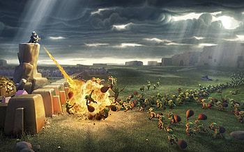 Clash of Clans Wiz attacking Goblins, Desperate battles, Explosive magic, Thrilling encounters HD wallpaper