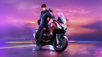 Anime Girl With Motorcycle At Sunset, anime-girl, motorcycle, sunset, purple, sky, artist, artwork, art, digital-art, artstation HD wallpaper