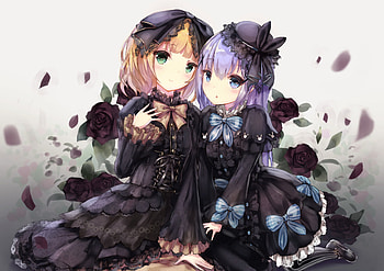 Dark dress, anime girls, friends, original HD wallpaper